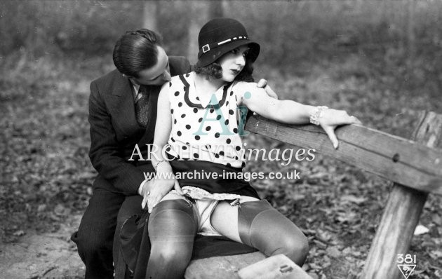 French Lingerie Study Couple on Bench c1925 ARCHIVE images